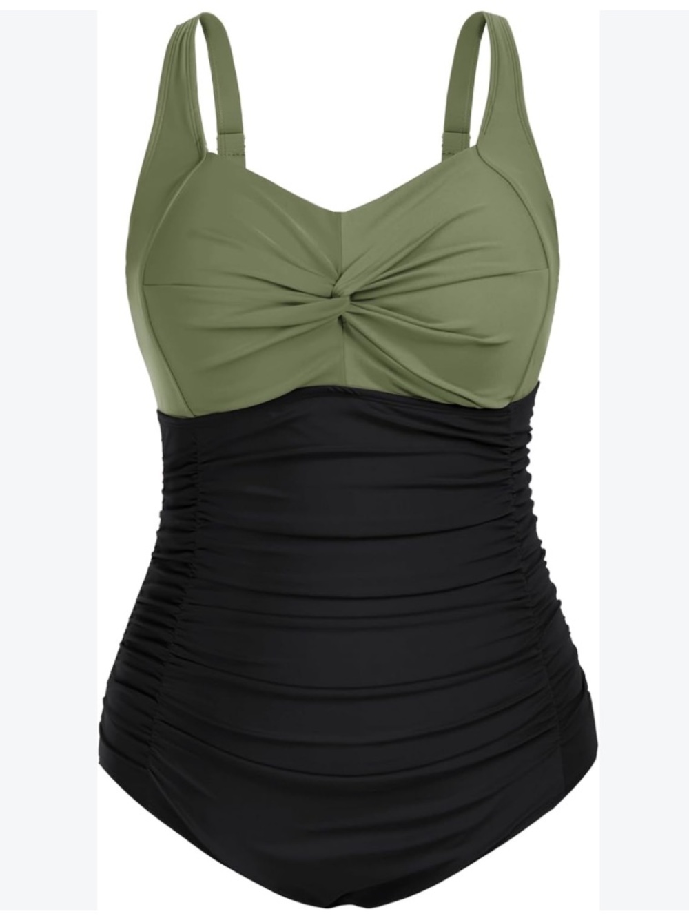 NWT Hanna Nikole V Neck Monokinis One Piece Swimsuit Olive Black Ruched 22W